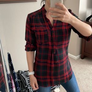 Red, Green, and Navy Plaid Woman’s Blouse, size small